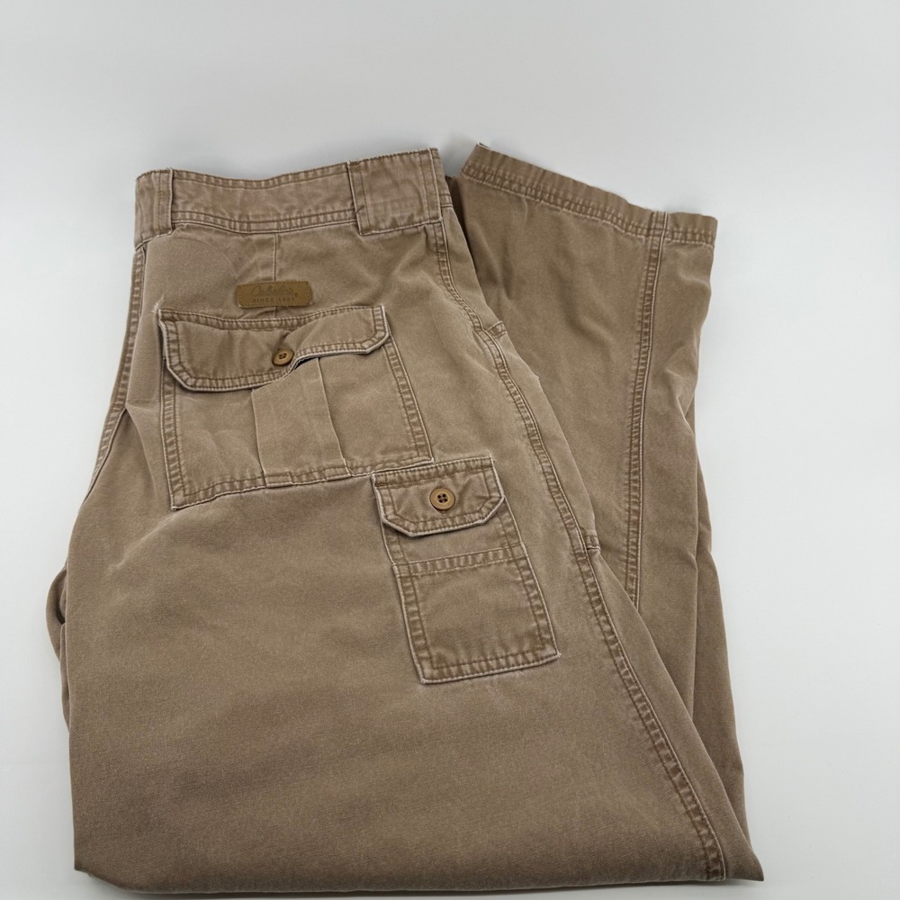 Cabelas Mens 36x32 Canvas Cargo Pants Tan Brown Heavy Duty Outdoor Work Trousers